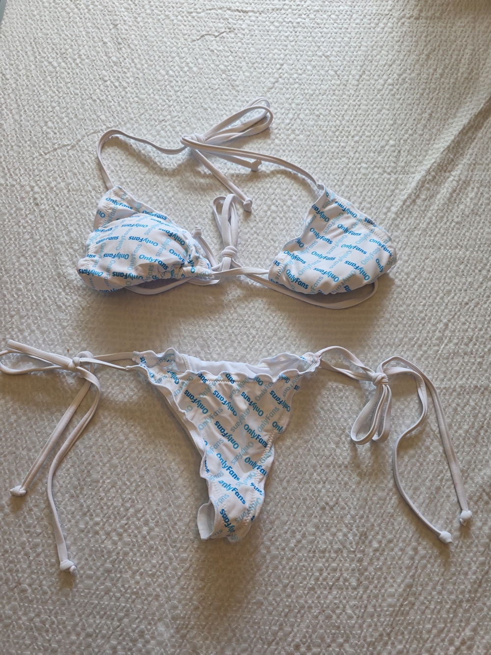 White Tie-Side Bikini Set with Blue Logo-Print Xl